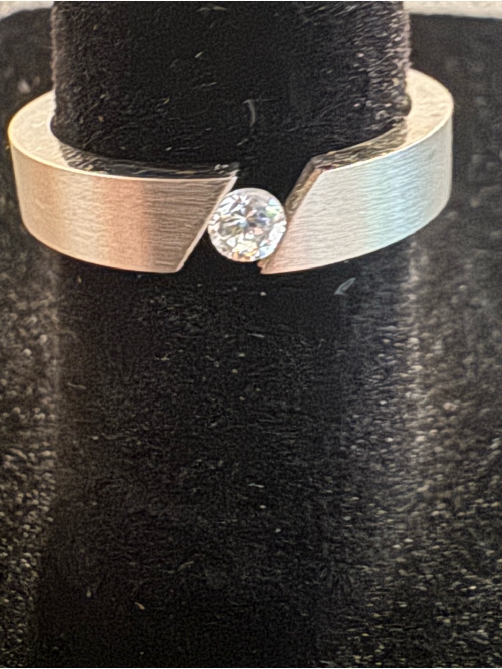 Classic Solitaire Tension-Set Ring in Brushed Silver Tone with Clear Stone